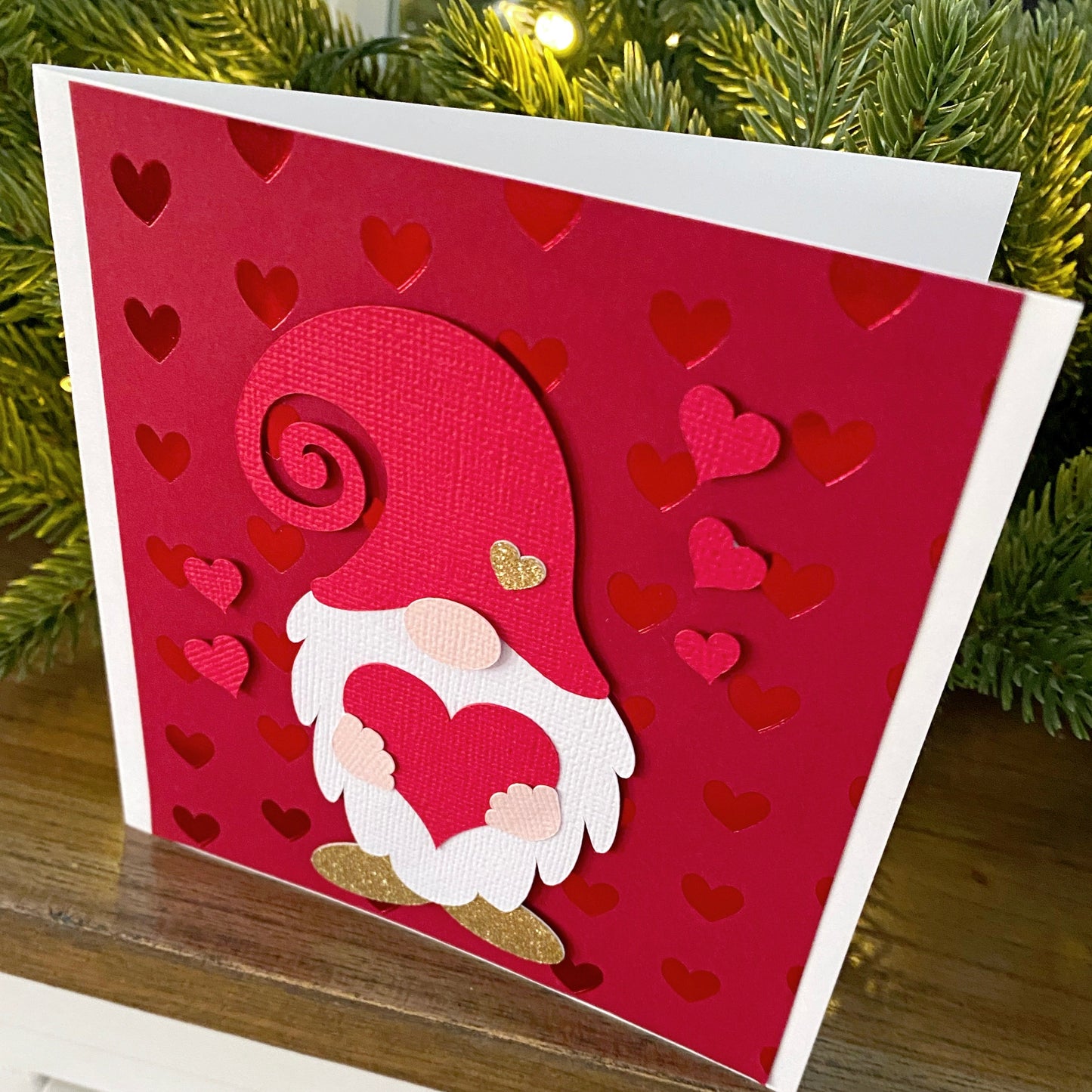 Gnome Valentines Day card, hearts, flowers, anniversary card.