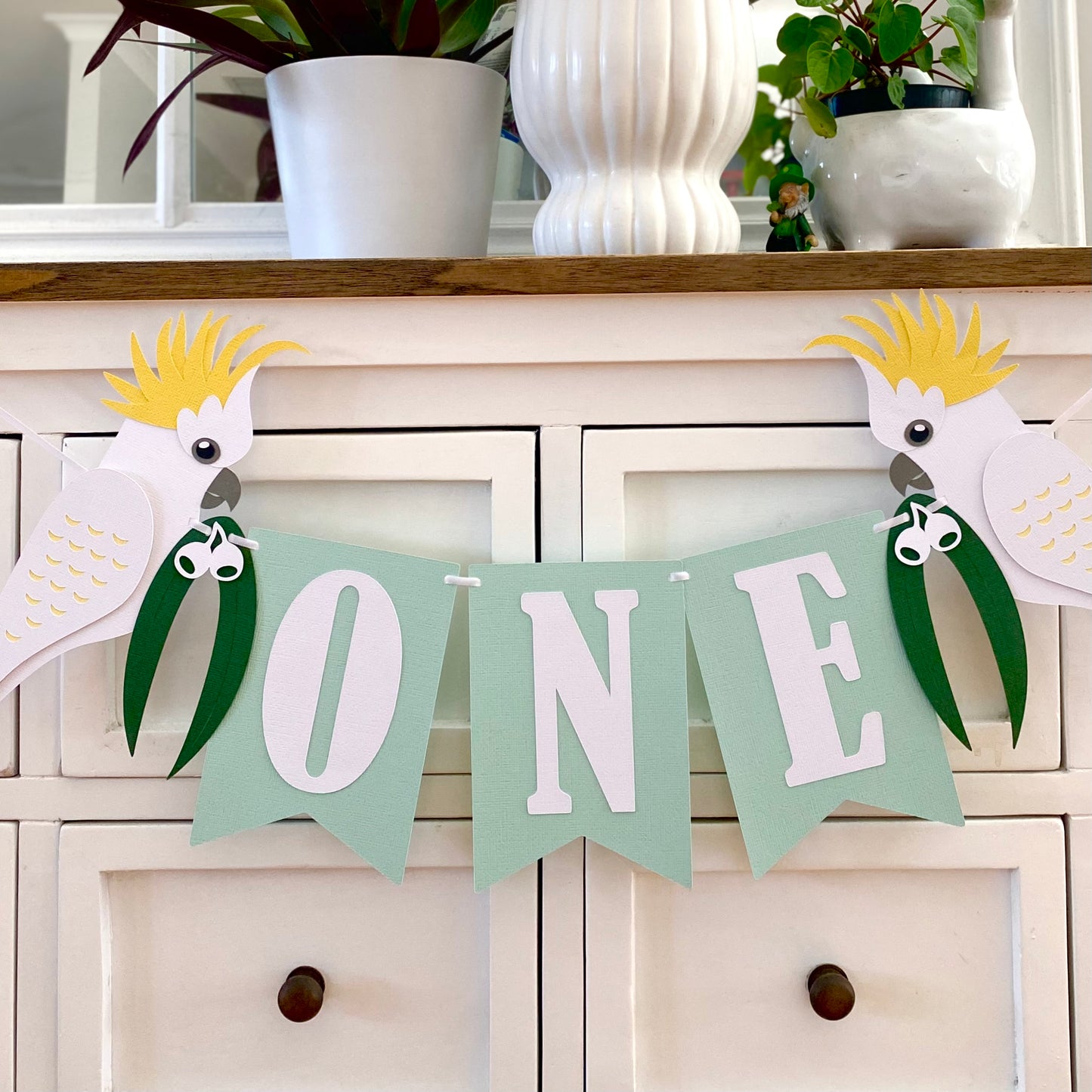 Cockatwo cockatoo native bird birthday banner, party decor.