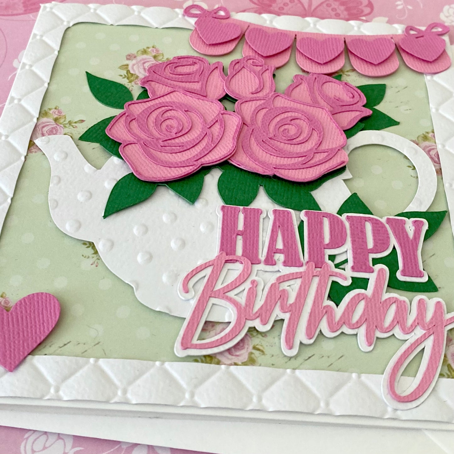 Teapot and Roses Birthday card.
