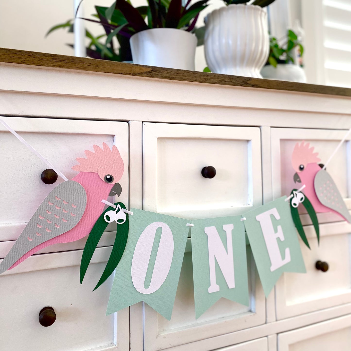 Pink cockatoo galah native bird cockatwo birthday banner.