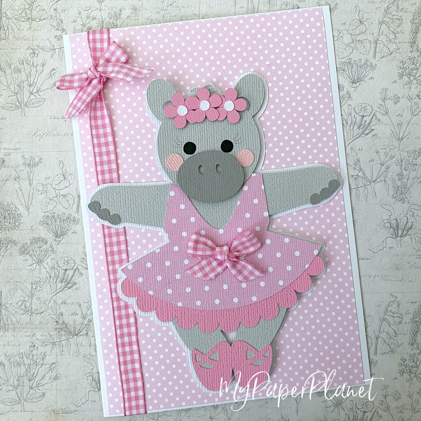 Ballerina Hippo Card, new baby or birthday card.