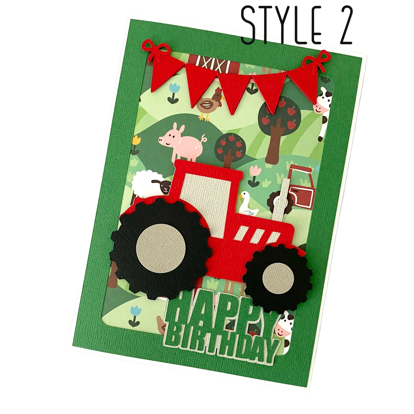 Tractor farmyard birthday card.