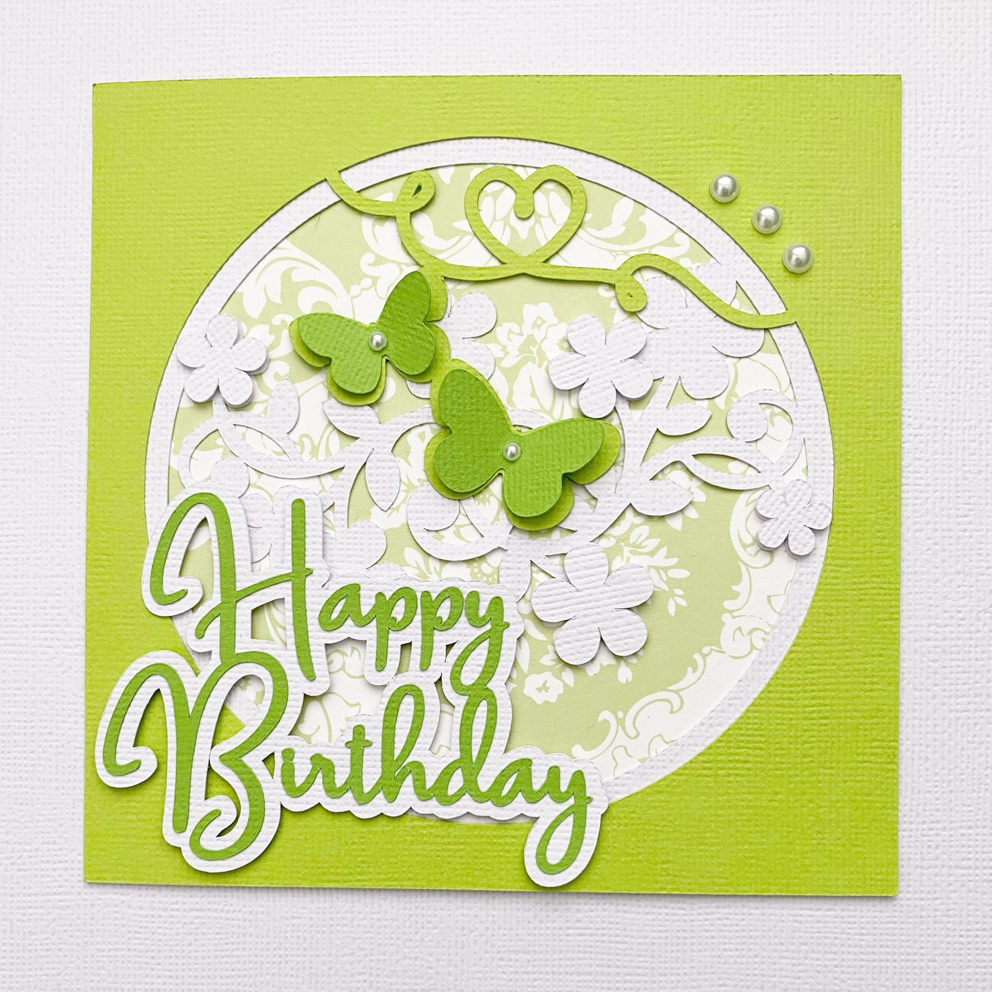 Floral Happy Birthday card with butterflies. Purple, green or red.