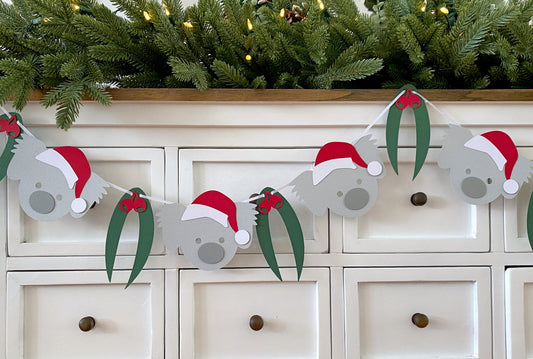 Koala Christmas Garland. Koala and gum leaf Xmas banner.