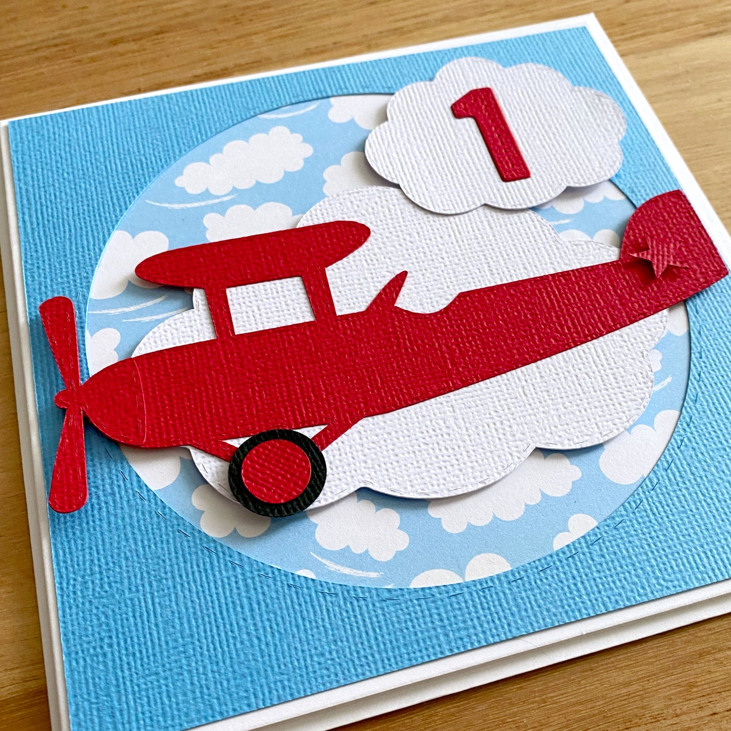 Red airplane birthday card, vintage plane.