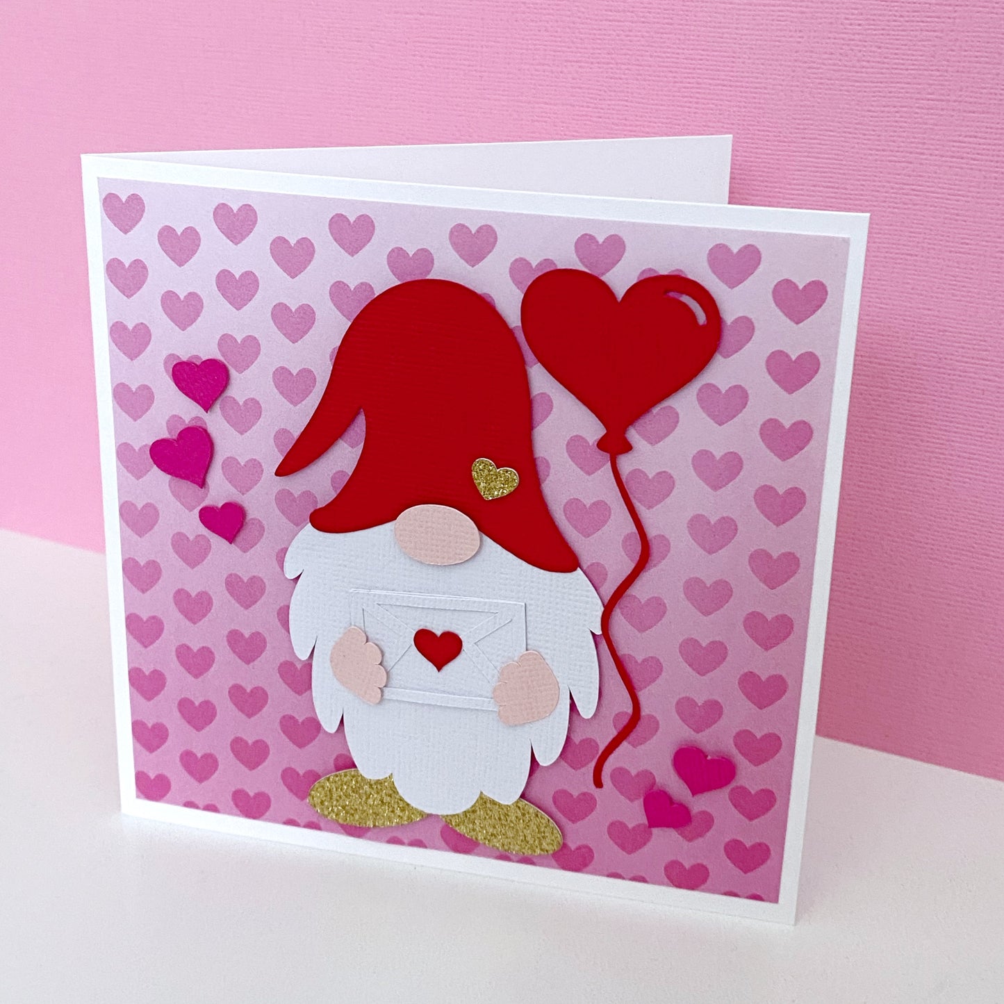 Gnome Valentines Day card, hearts, flowers, anniversary card.