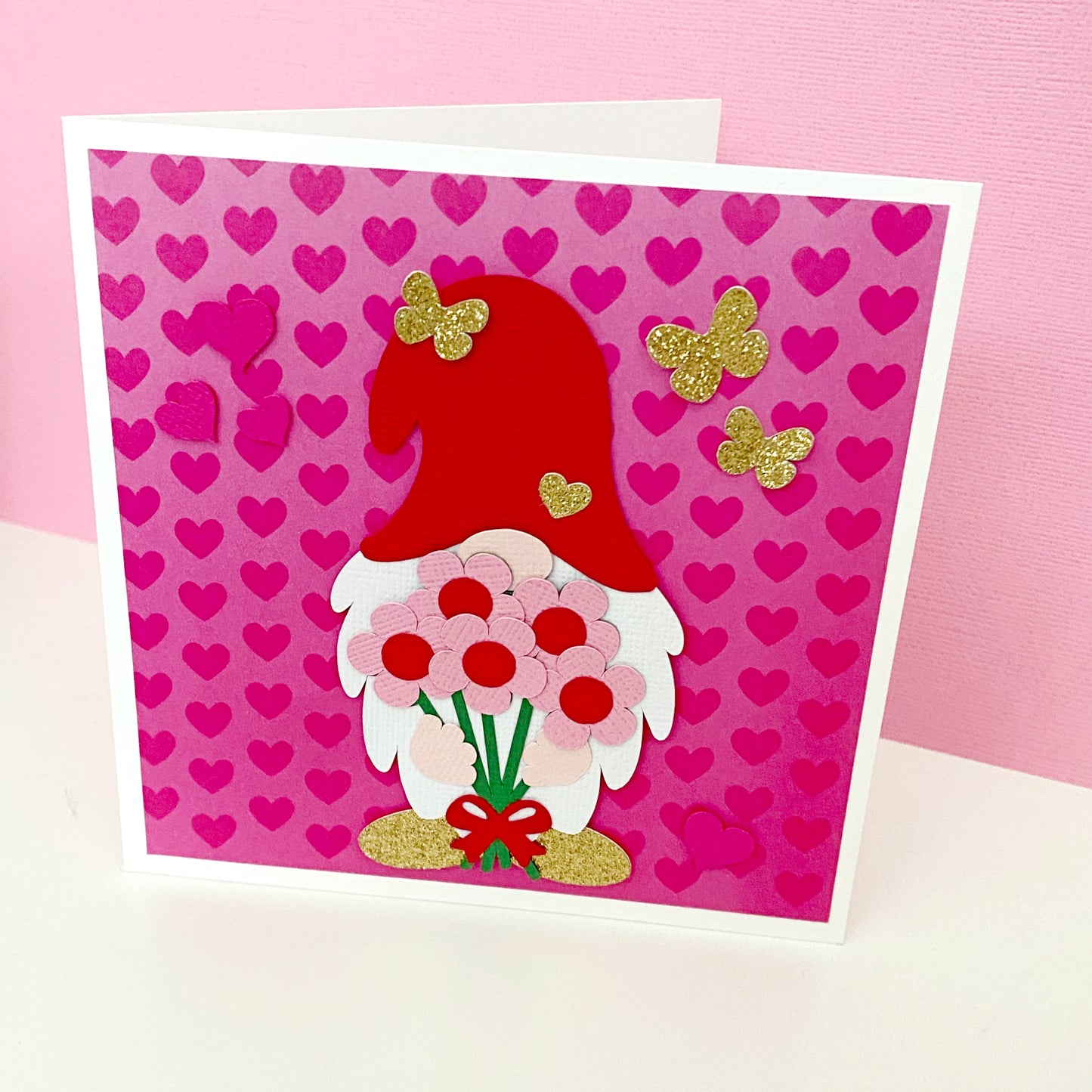 Gnome Valentines Day card, hearts, flowers, anniversary card.