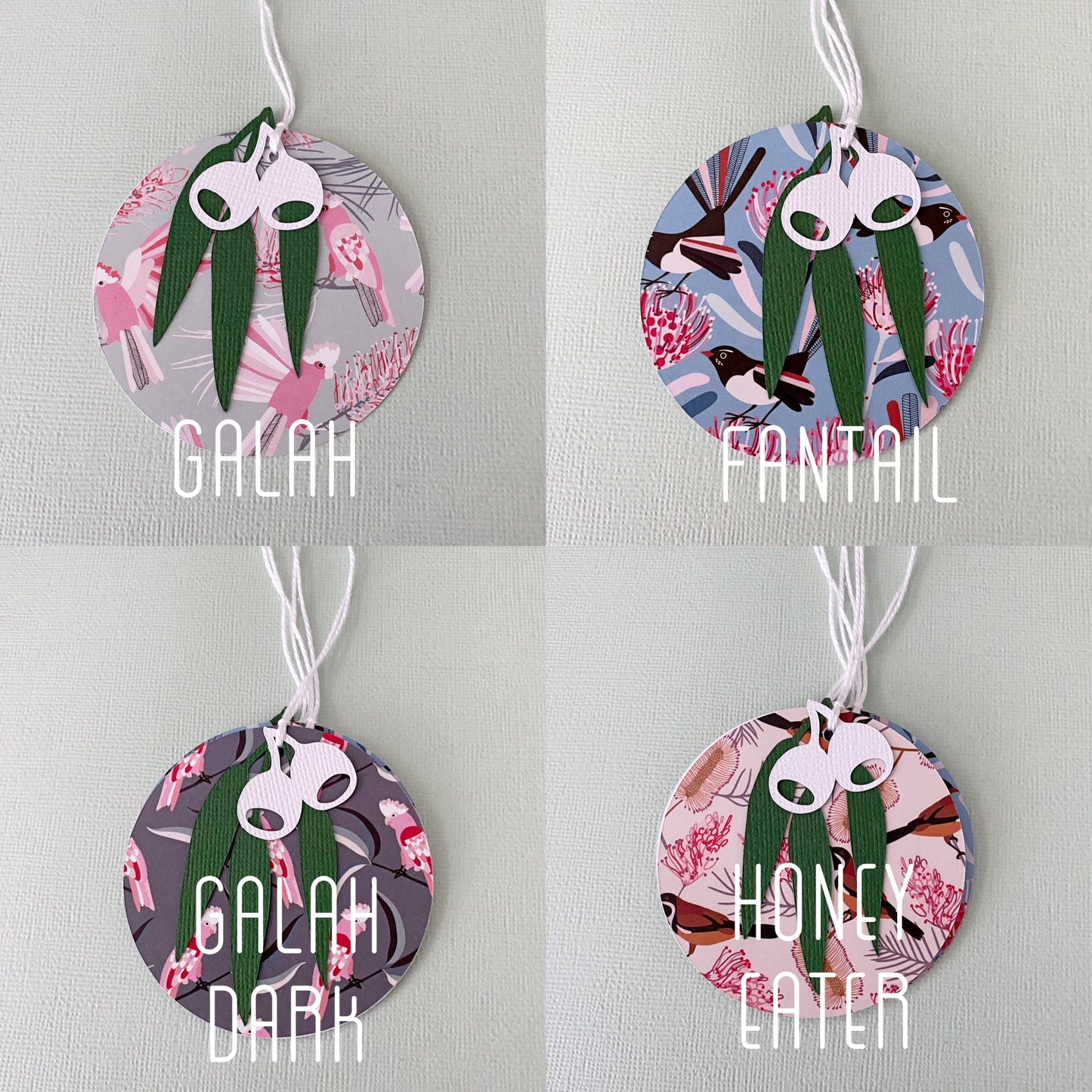 Australian Bird Gift Tags. Gum leaf, Christmas or birthday gift tags.