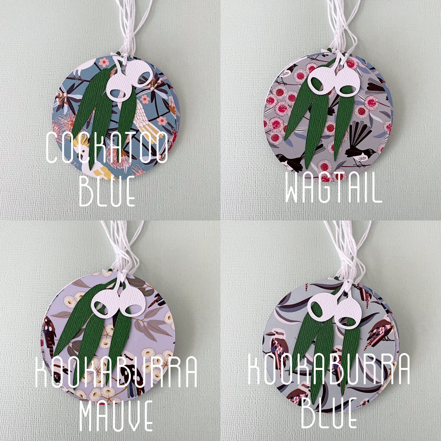 Australian Bird Gift Tags. Gum leaf, Christmas or birthday gift tags.