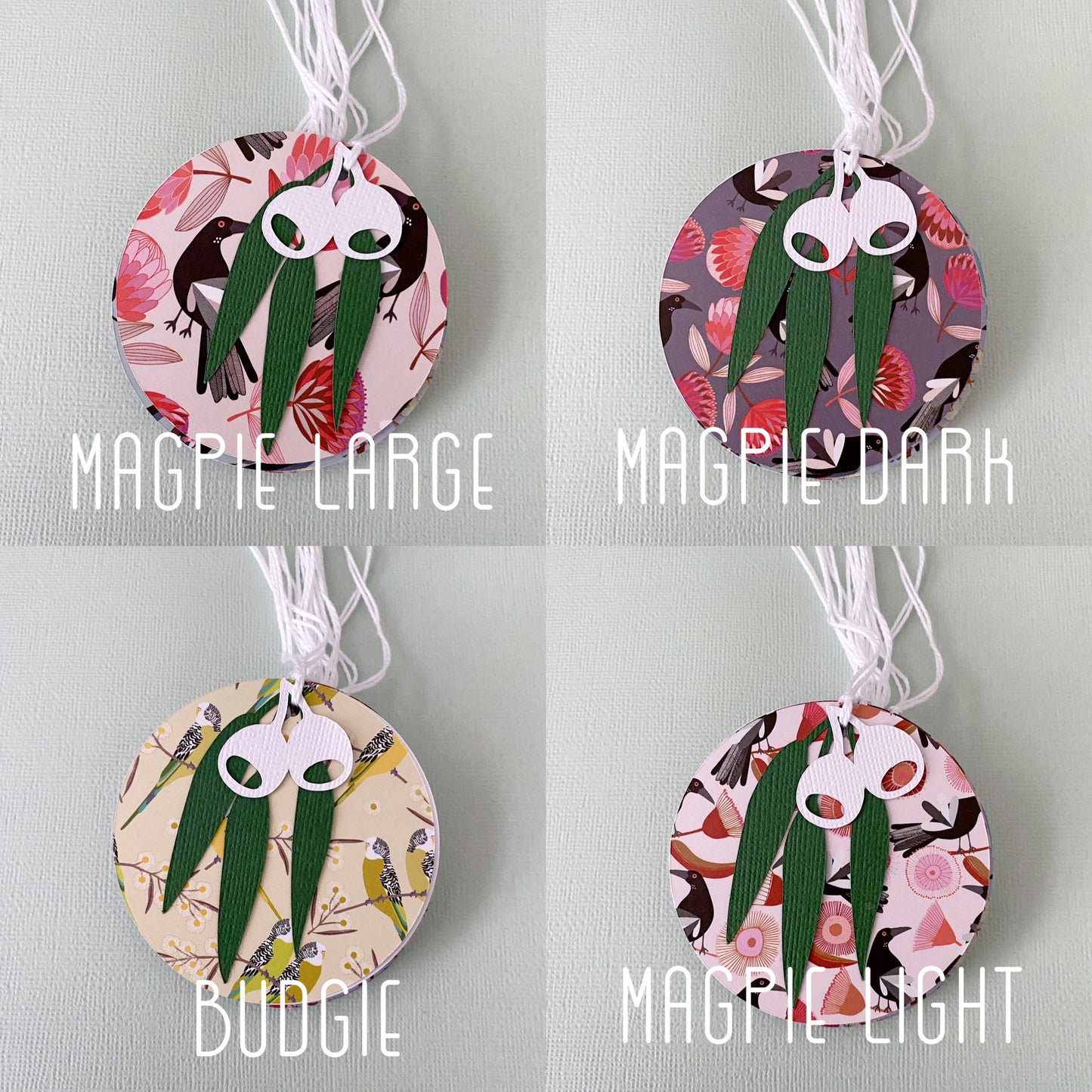 Australian Bird Gift Tags. Gum leaf, Christmas or birthday gift tags.