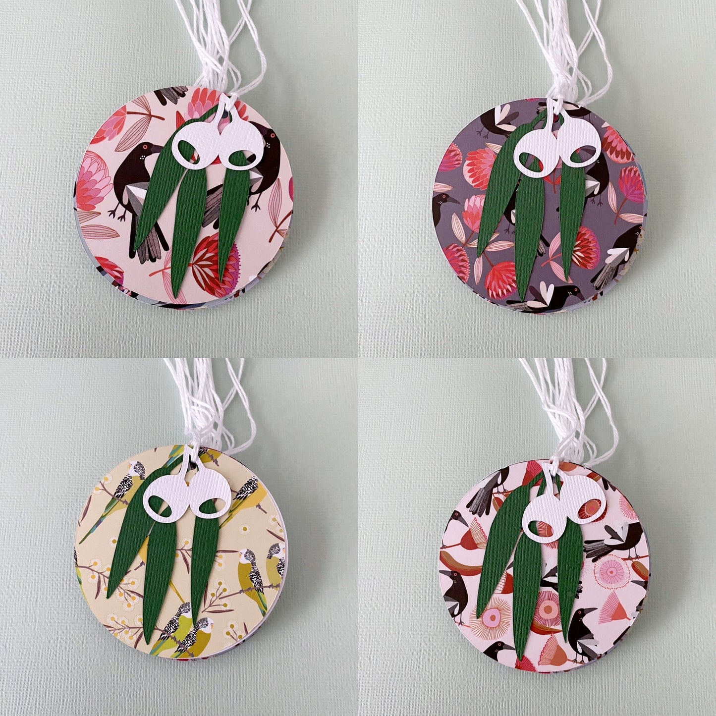 Australian Bird Gift Tags. Gum leaf, Christmas or birthday gift tags.