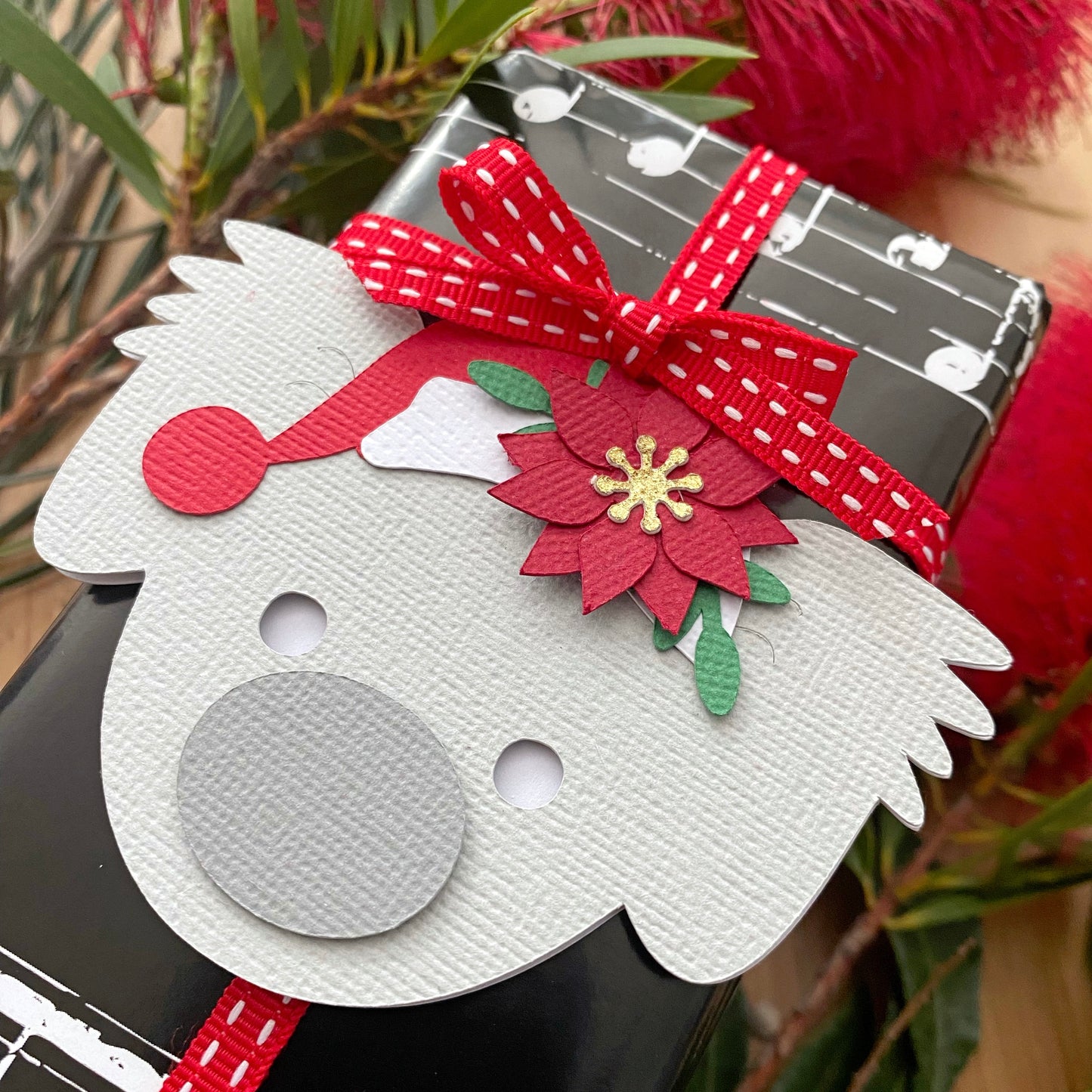 Aussie Christmas Koala gift tags. Koala with Santa hat.