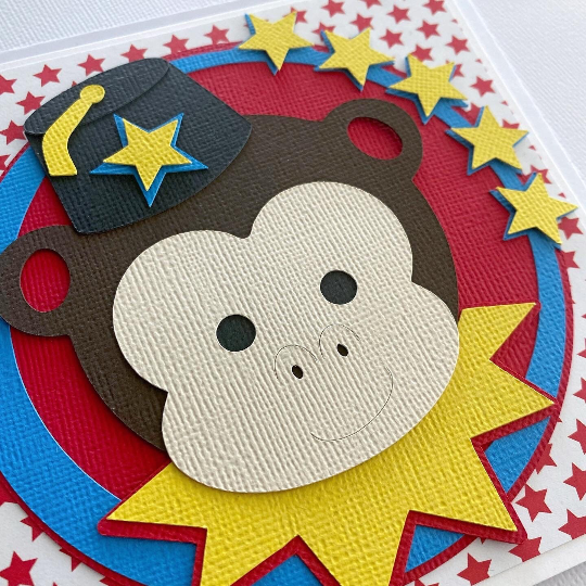 Circus Monkey birthday card.