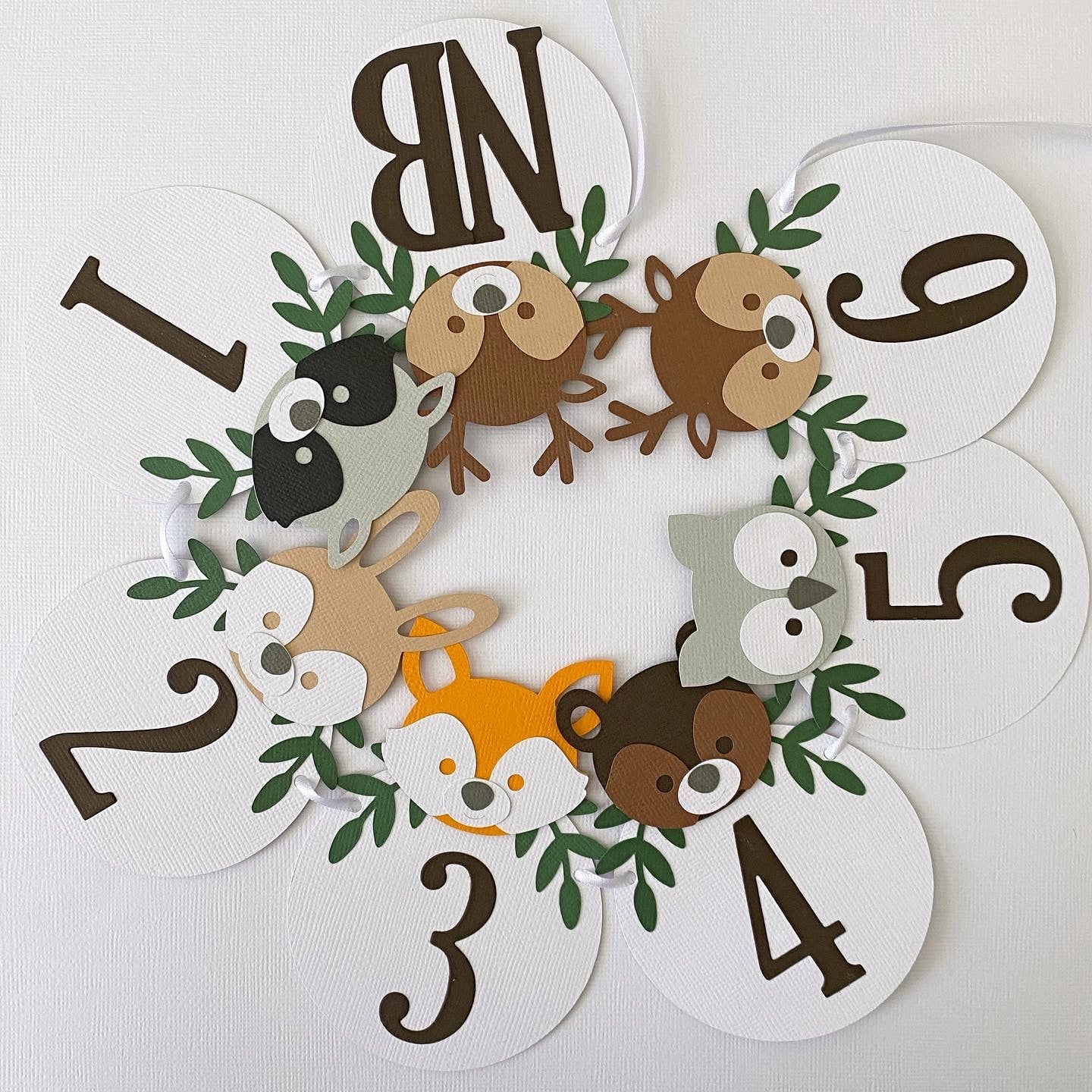 Woodland Animal First Birthday Banner. NB-12 Month photo garland.