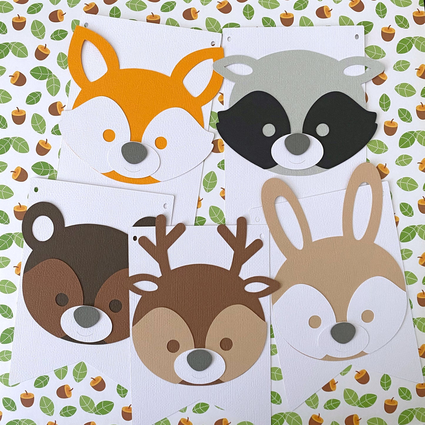 Woodland ONE pennant banner. Forest animals.