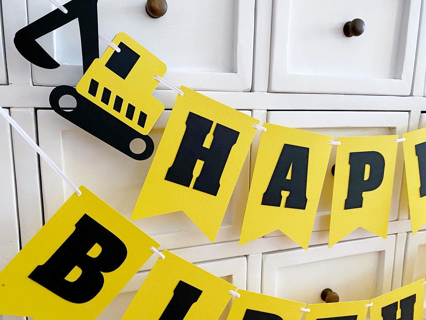 Construction Truck Digger Happy Birthday banner.