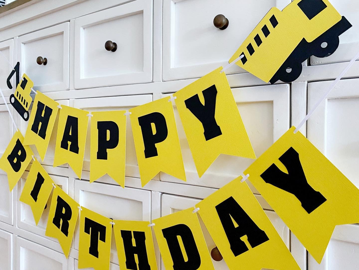 Construction Truck Digger Happy Birthday banner.