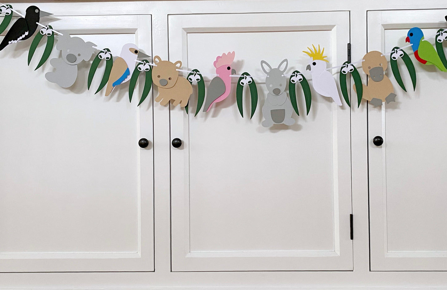 Australian Birds and Animal Garland. Gum leaf and gumnuts.