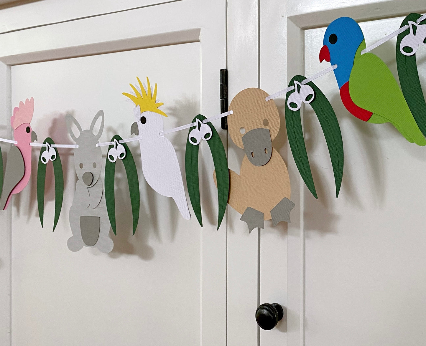 Australian Birds and Animal Garland. Gum leaf and gumnuts.