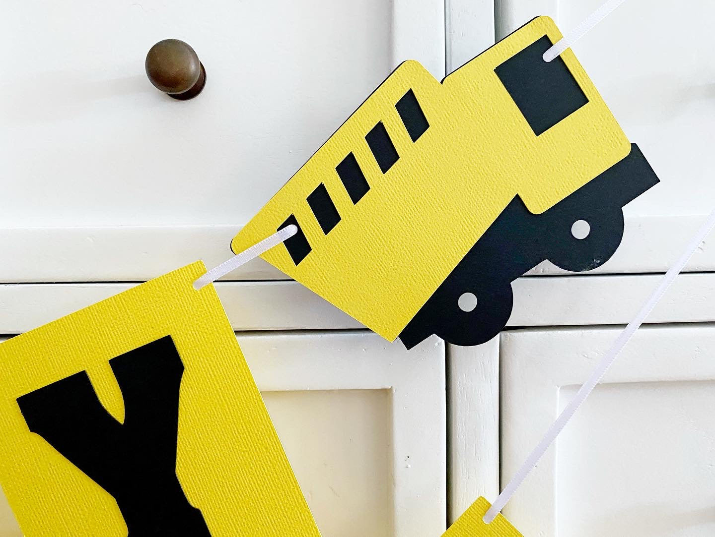 Construction Truck Digger Happy Birthday banner.