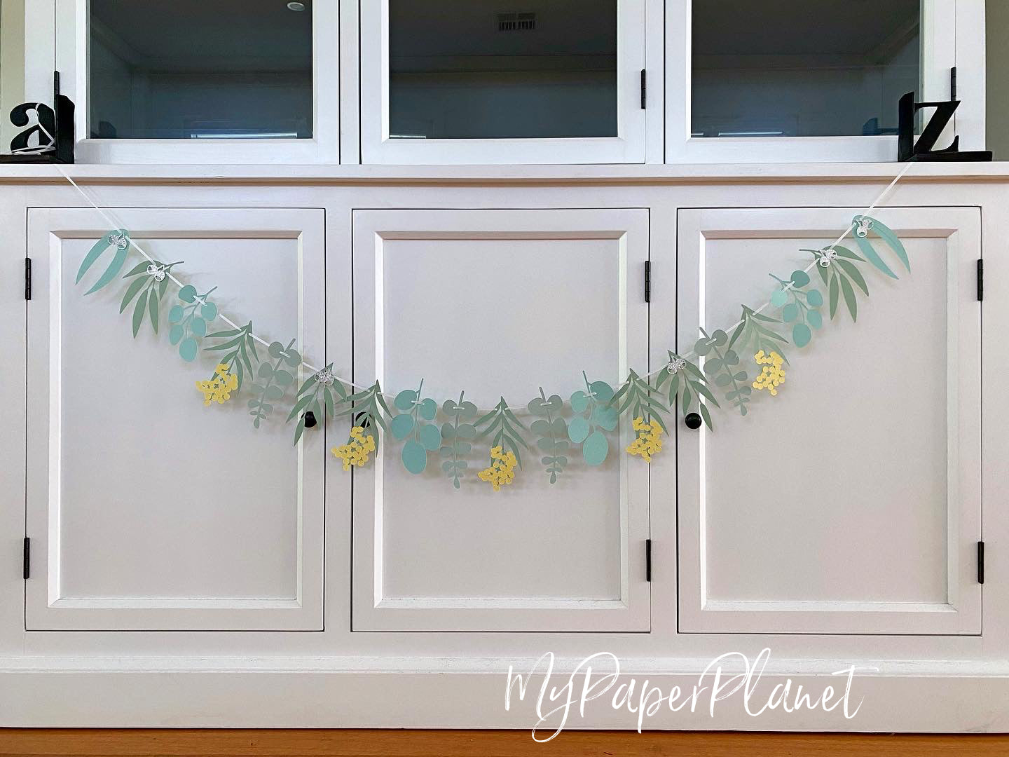 Gum leaf and wattle garland. Australian native flora banner.