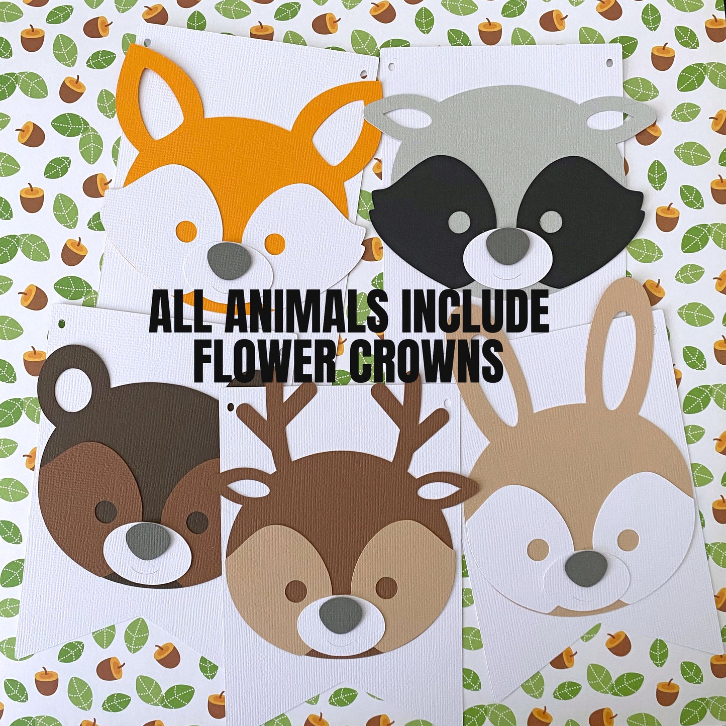 Woodland ONE pennant banner. Forest animals with floral crown.