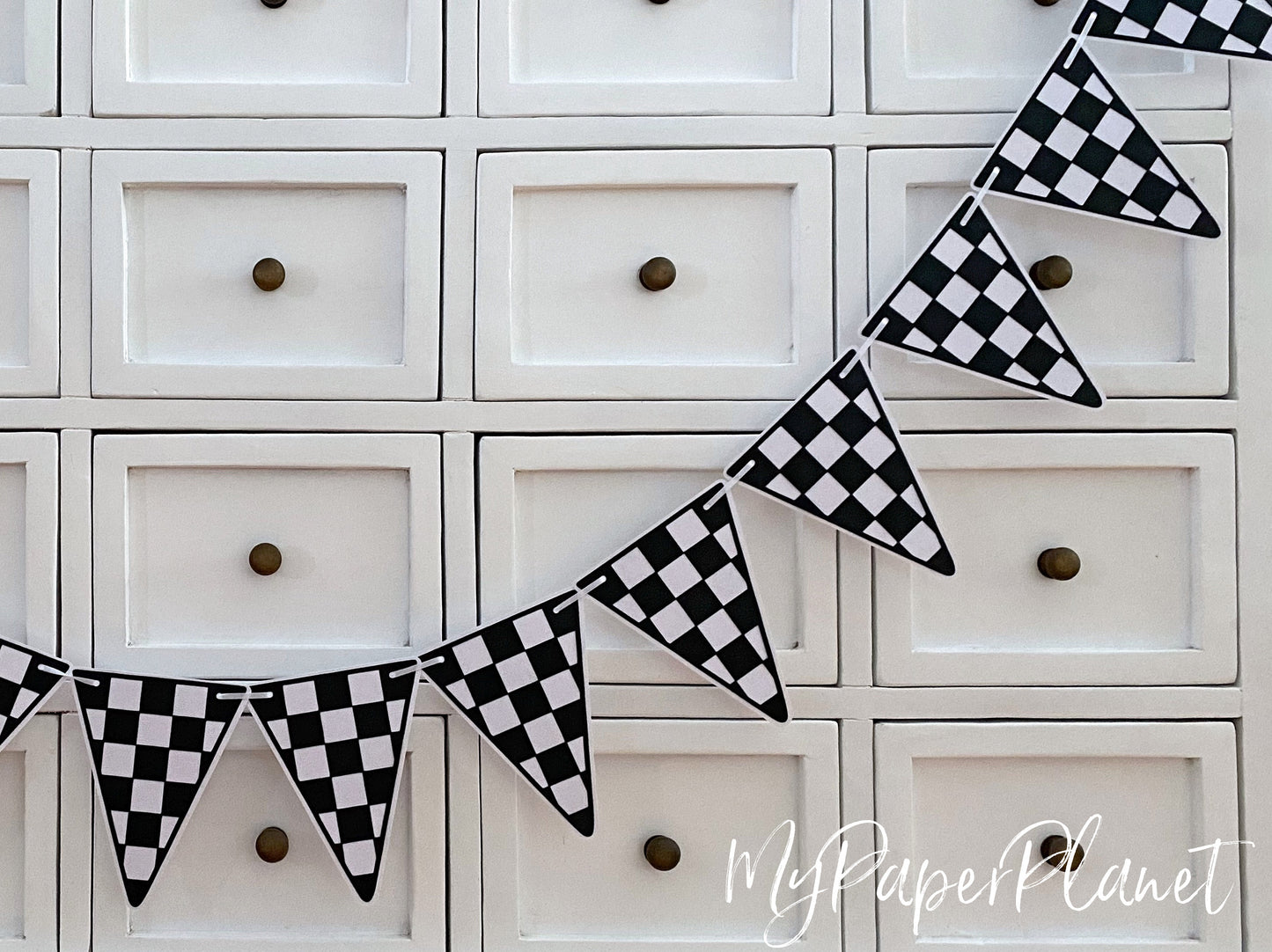 Checkered Flag Party Bunting. Racing car birthday.