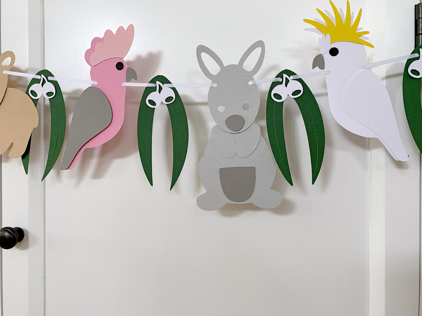 Australian Birds and Animal Garland. Gum leaf and gumnuts.