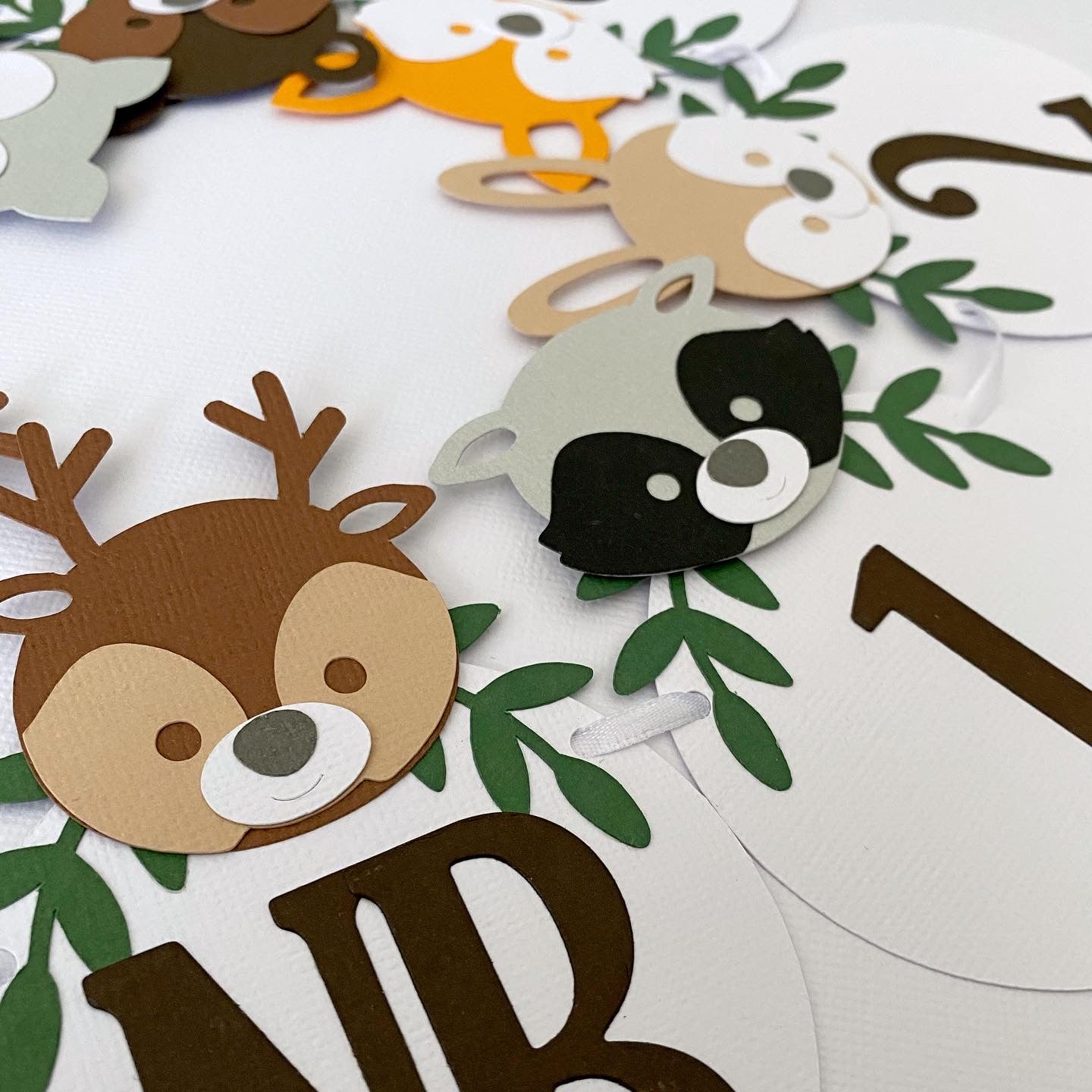 Woodland Animal First Birthday Banner. NB-12 Month photo garland.