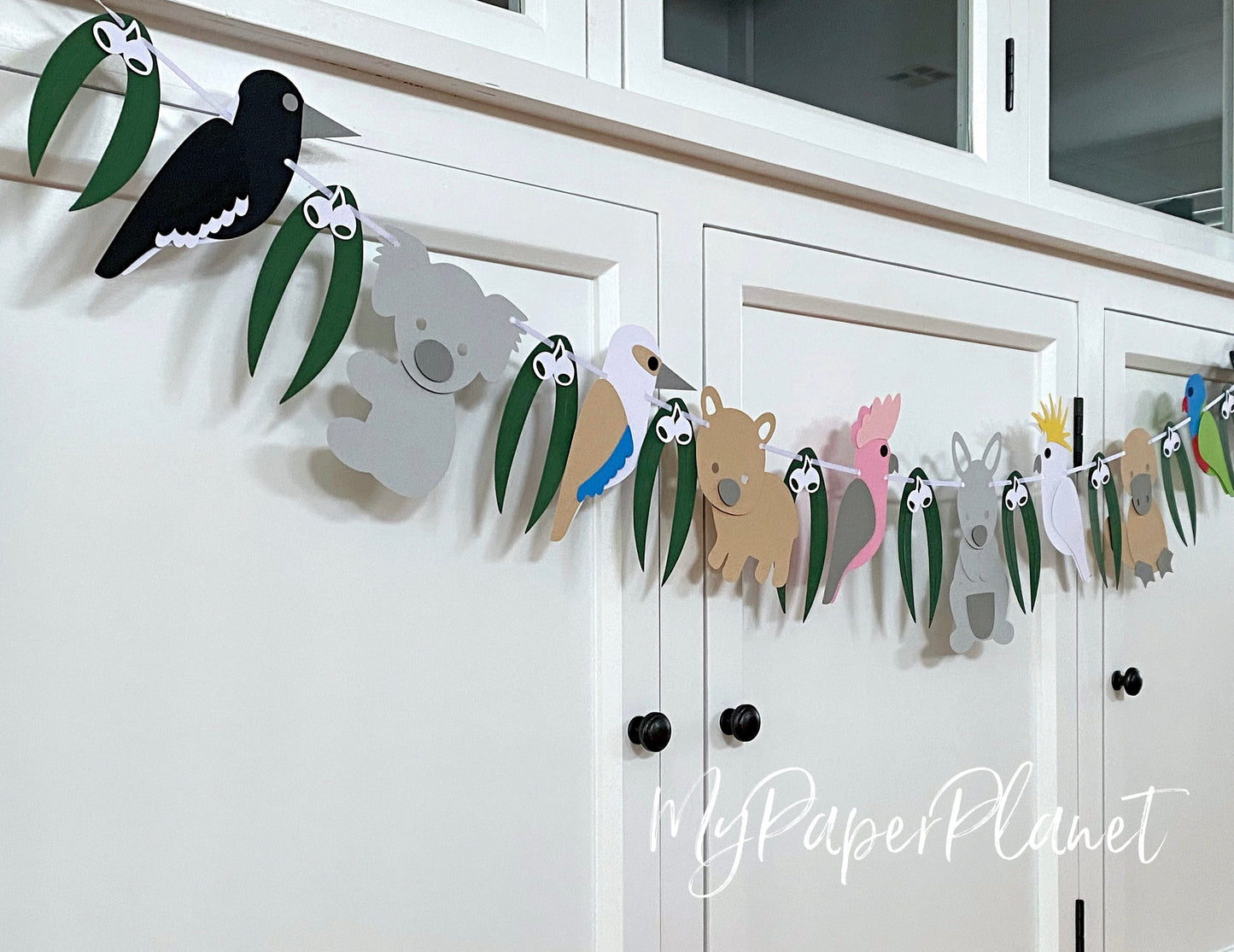 Australian Birds and Animal Garland. Gum leaf and gumnuts.