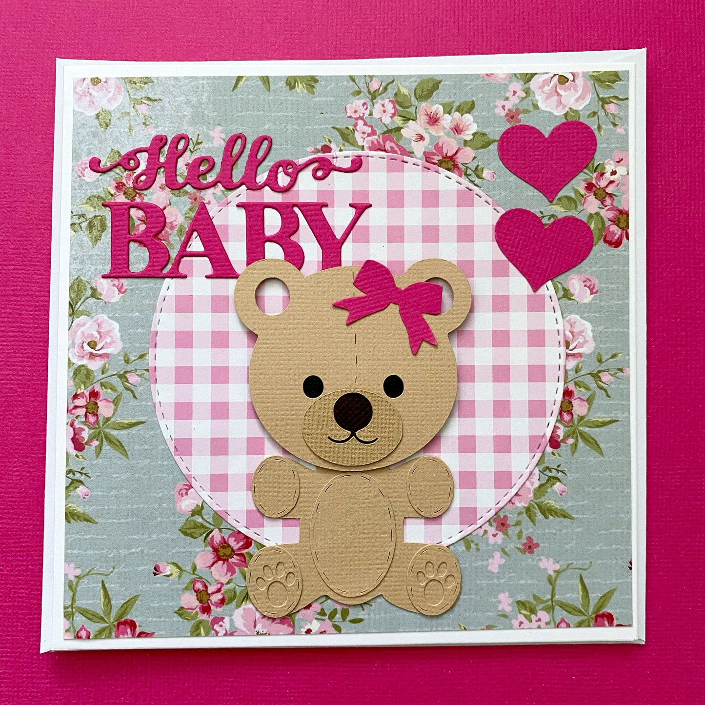 Teddy Bear new baby card. Beary sweet. Blue or pink.