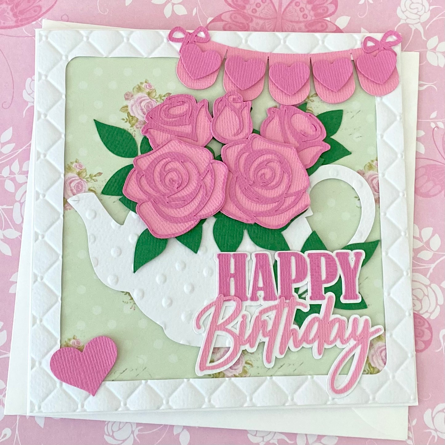 Teapot and Roses Birthday card.