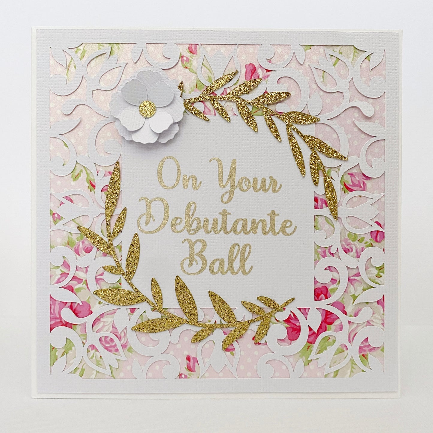 On your debutante ball, floral debutante card.