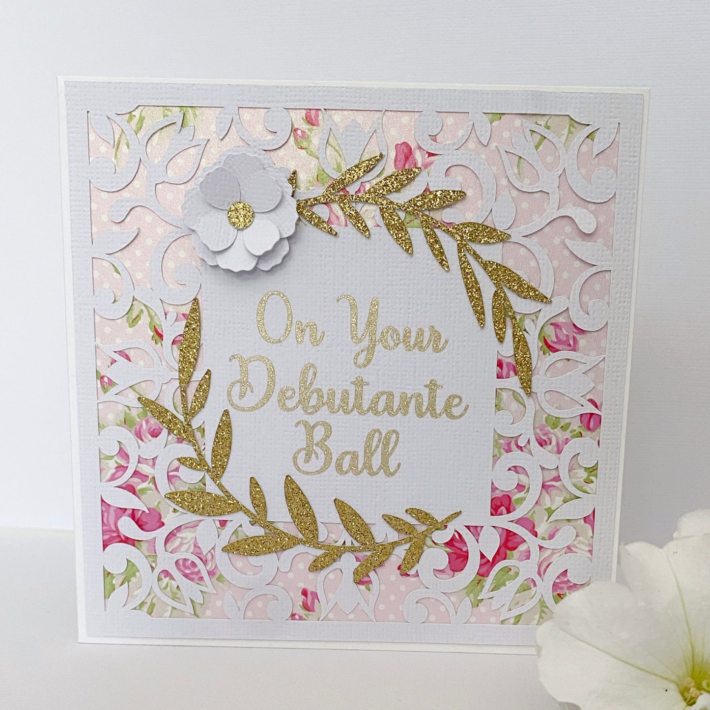 On your debutante ball, floral debutante card.