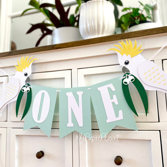 Cockatwo cockatoo native bird birthday banner, party decor.