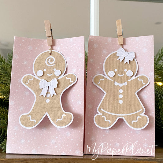 Gingerbread person gift tags, Christmas gift wrapping.