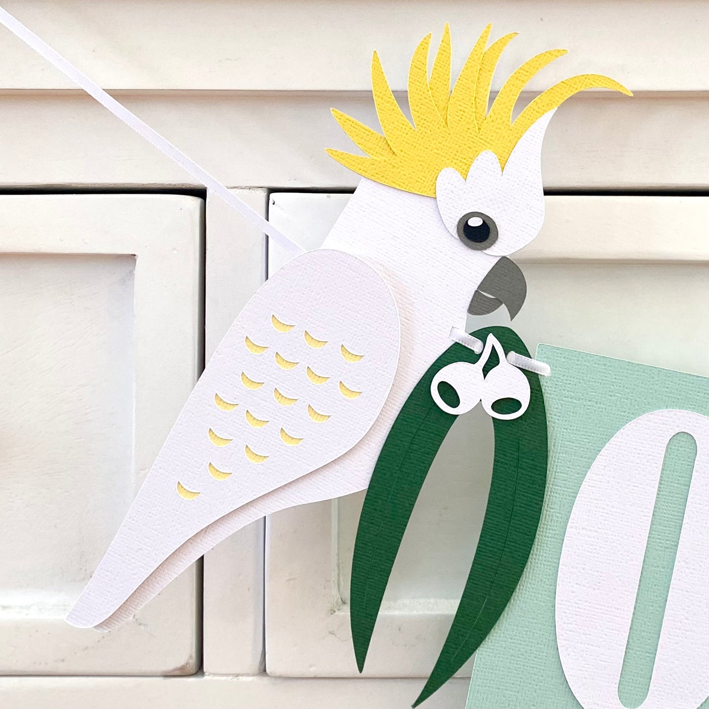 Cockatwo cockatoo native bird birthday banner, party decor.
