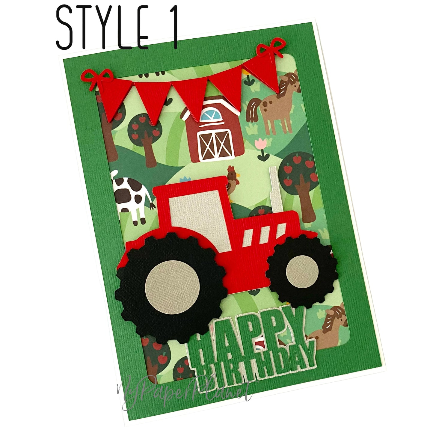 Tractor farmyard birthday card.