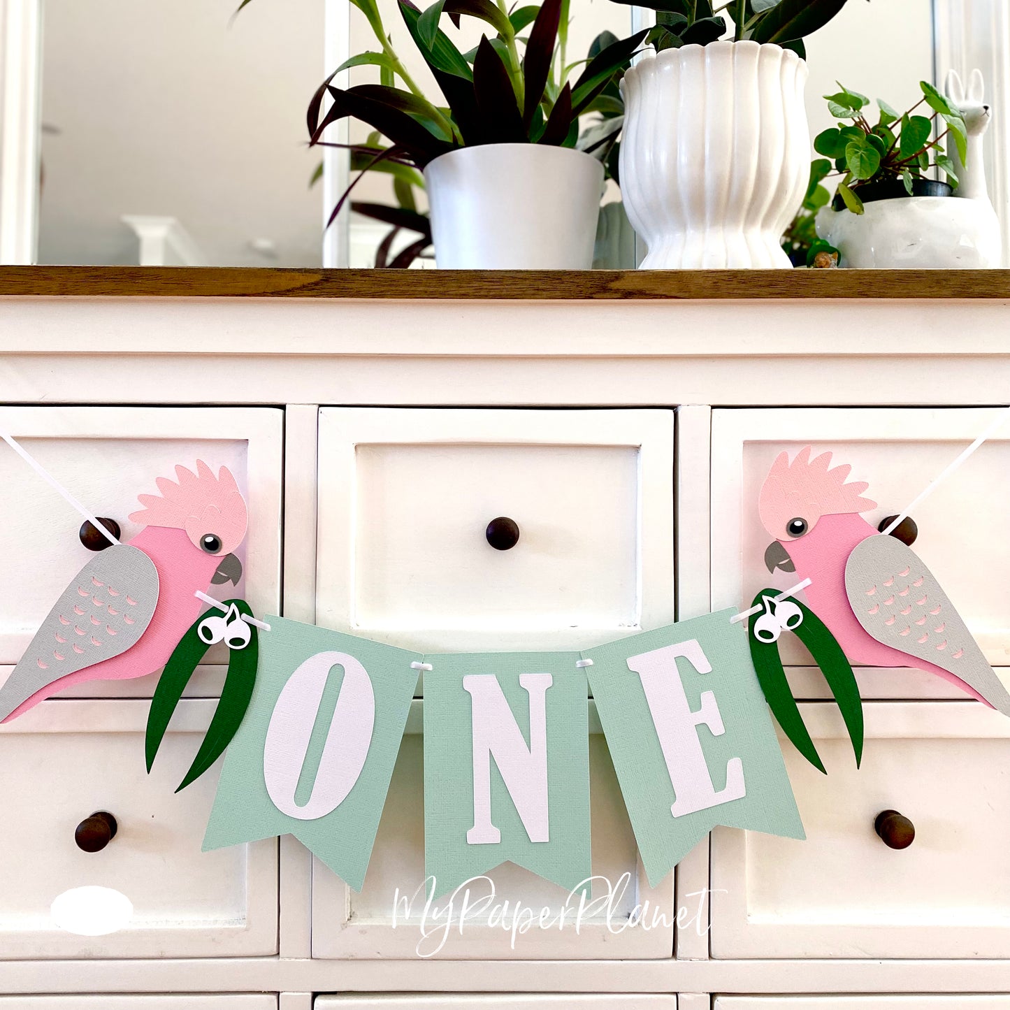 Pink cockatoo galah native bird cockatwo birthday banner.