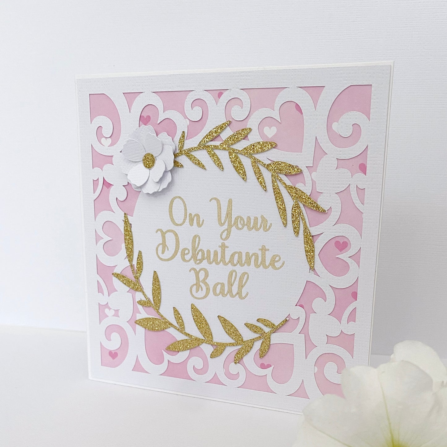 On your debutante ball, floral debutante card.