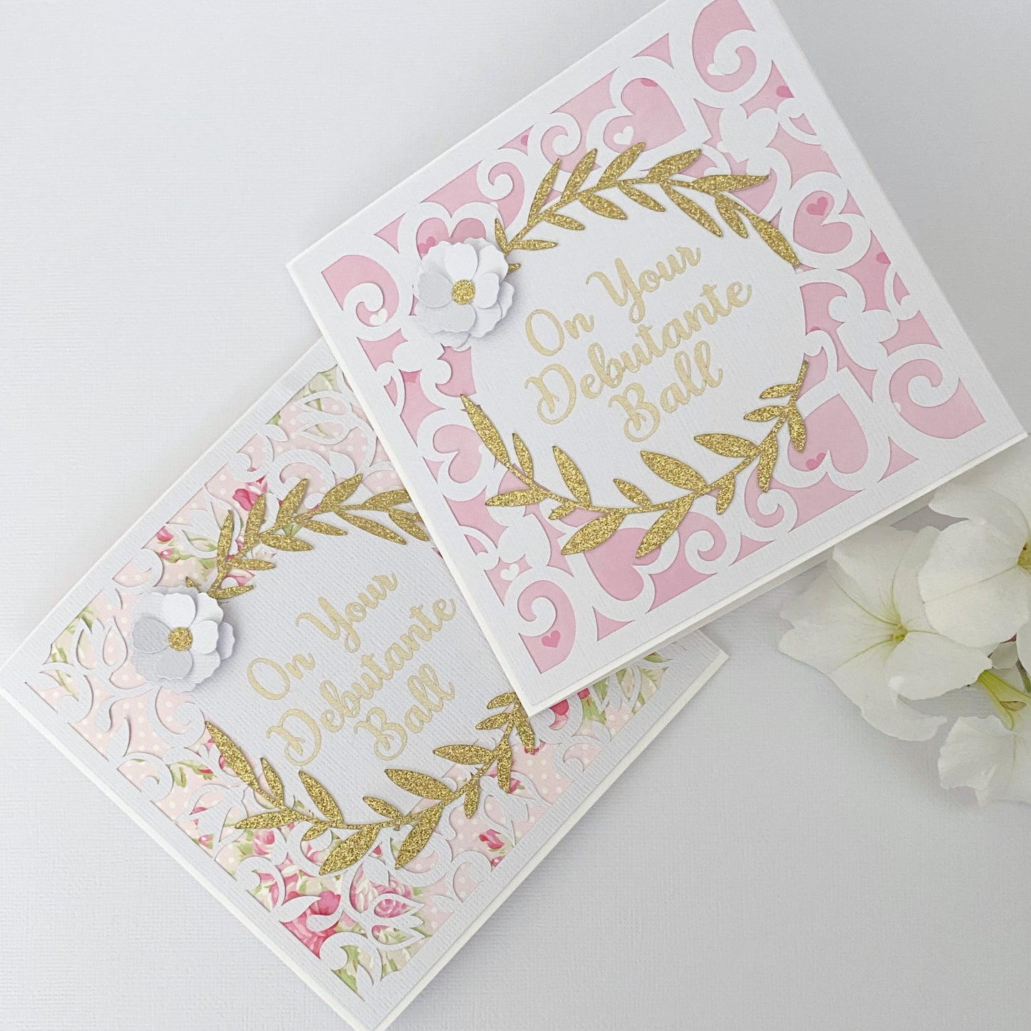 On your debutante ball, floral debutante card.