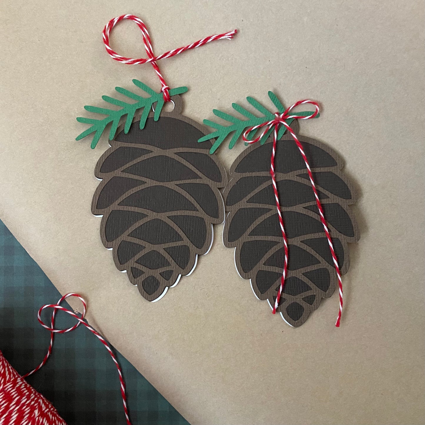 Pine cone gift tags. Pinecone Christmas tag.