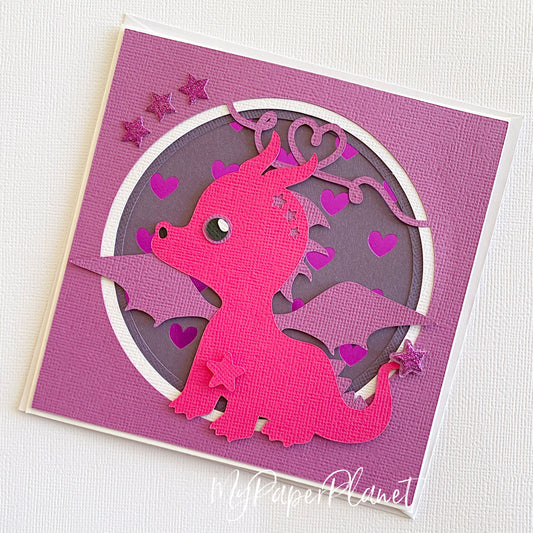 Pink and Purple Dragon Blank Birthday card.