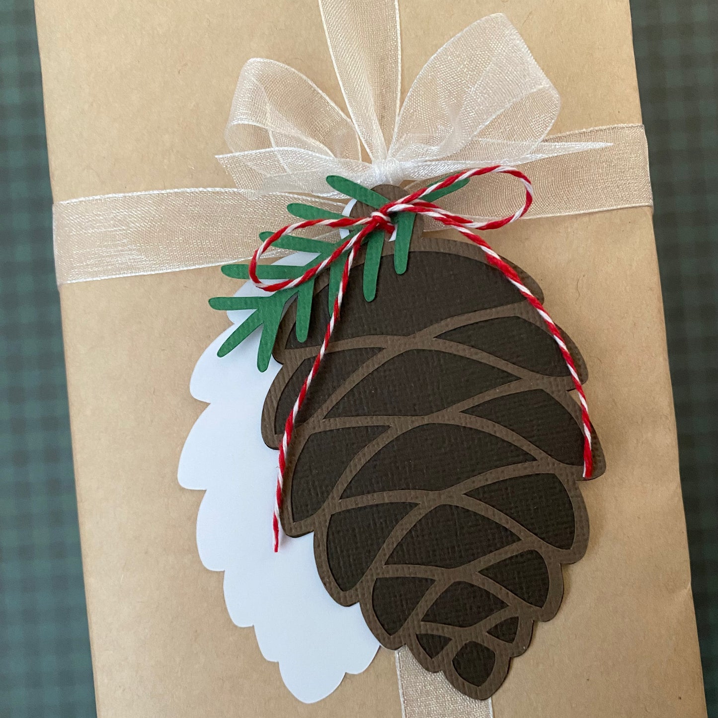 Pine cone gift tags. Pinecone Christmas tag.