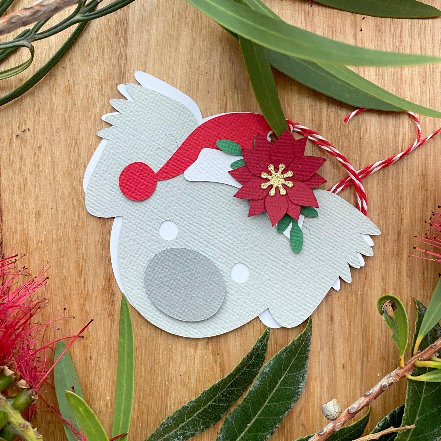 Aussie Christmas Koala gift tags. Koala with Santa hat.