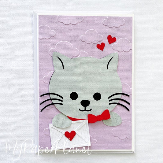 Cat with Love Letter greeting card. Sending love card.
