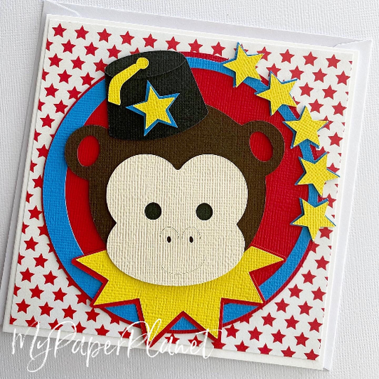 Circus Monkey birthday card.