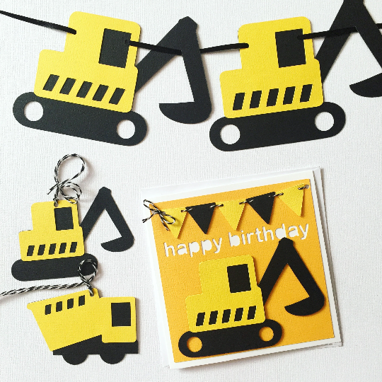 Construction Truck and Digger Party Banner