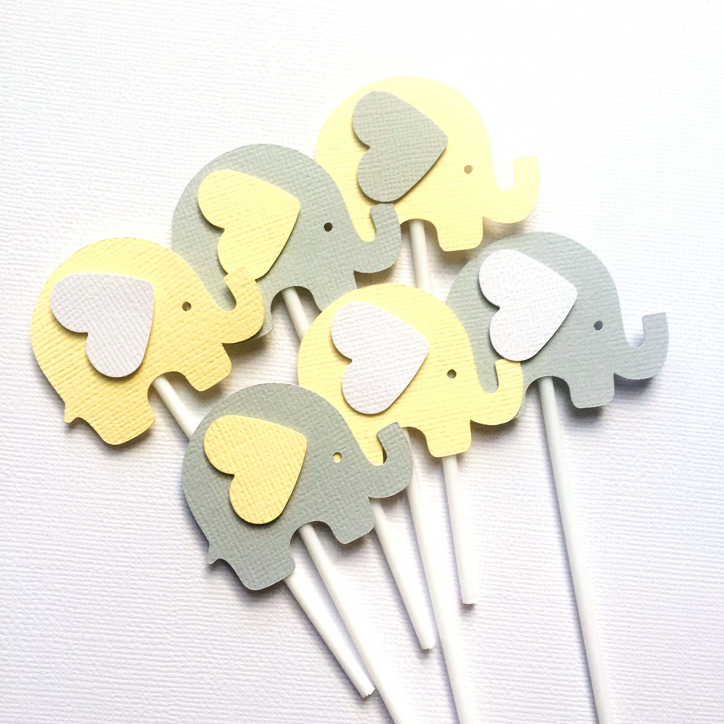 Elephant Cupcake Toppers Pastel Yellow and Grey
