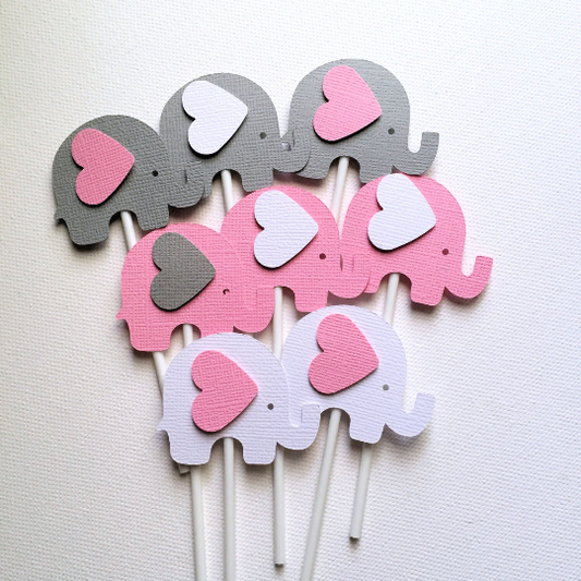 Elephant Cupcake Toppers Pink and Grey